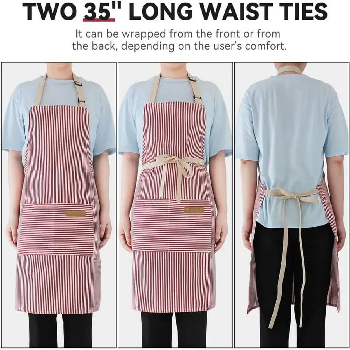Striped Pocket Apron Red