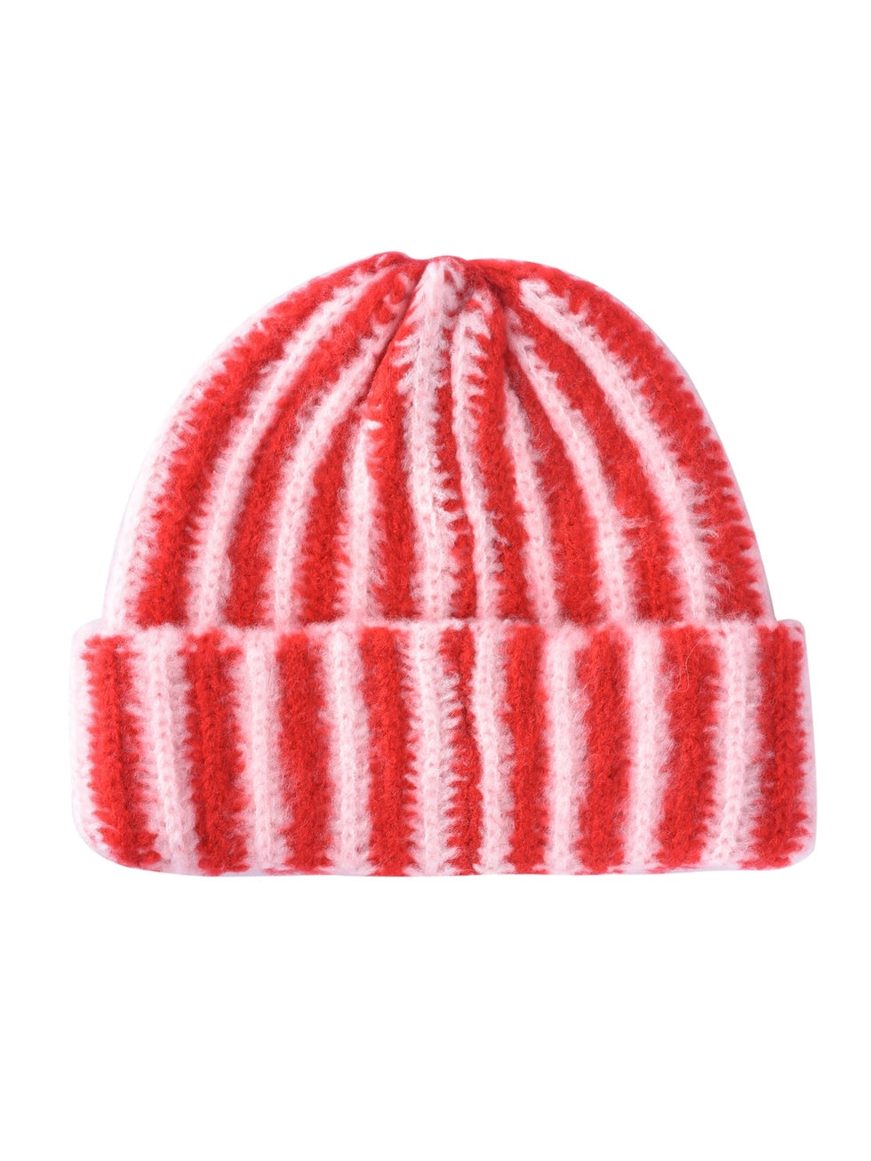 Haila - Color-Block Striped Cuffed Knitted Beanie Red