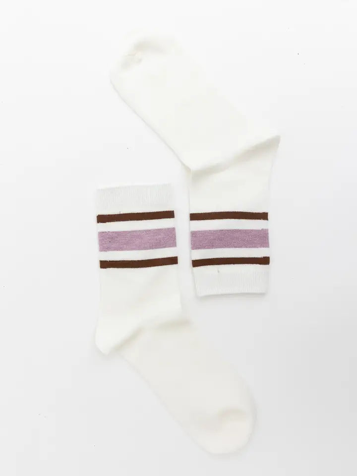 Retro Stripe Crew Socks - Deep Lavender