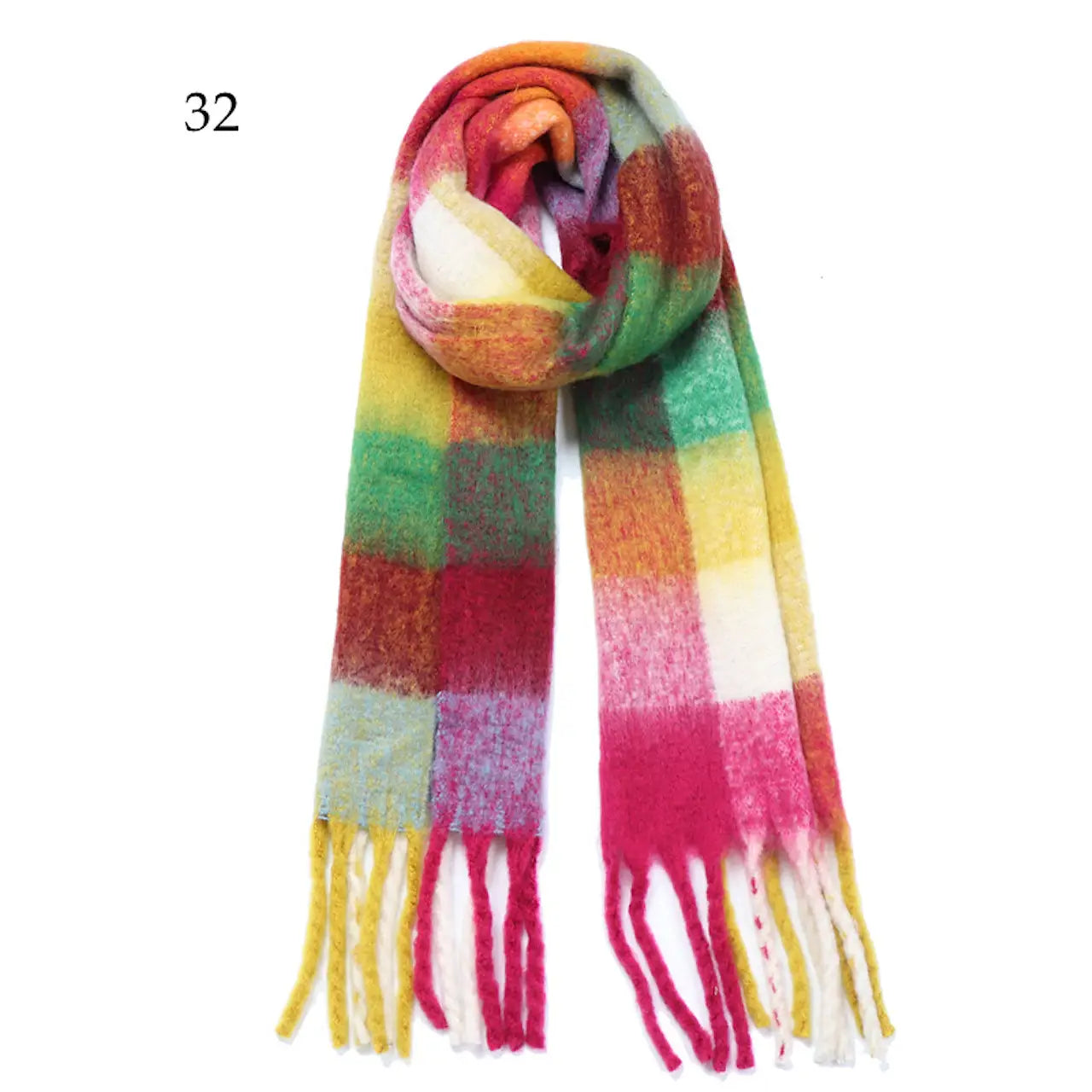 Chunky Oblong Plaid Multi Color Brushed Scarf