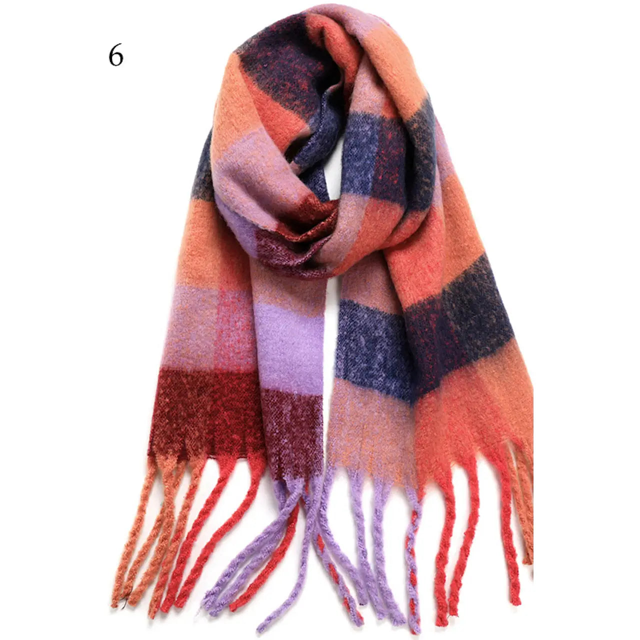 Chunky Oblong Plaid Multi Color Brushed Scarf