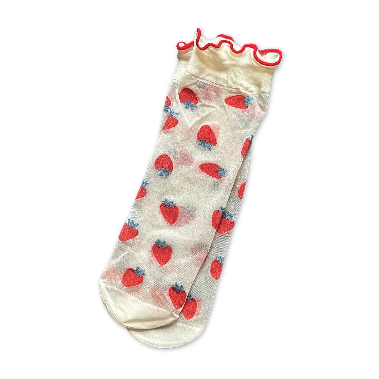 Semi-Sheer Frilled Ankle Delilah Socks in Strawberry