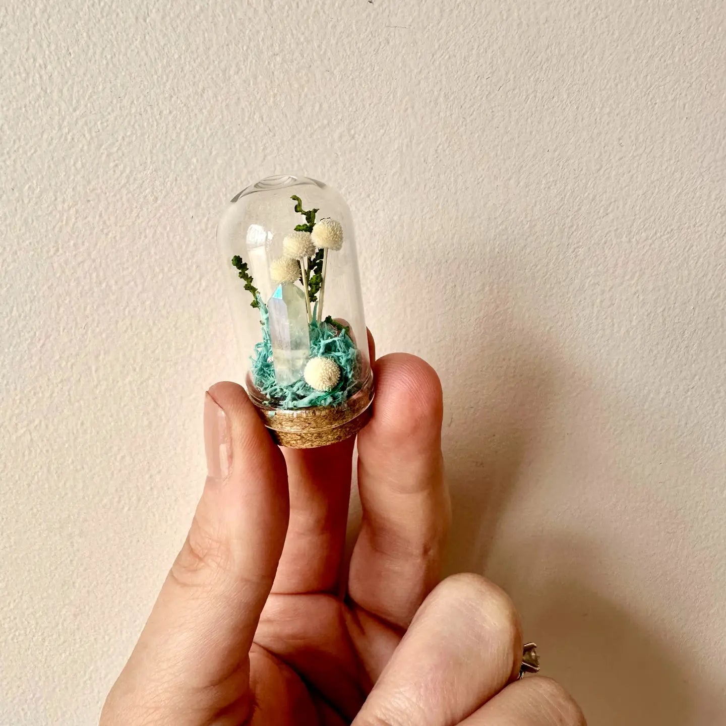 Blue Crystal Fairy Garden Mini Glass Cloche Terrarium 1.75" Cloche