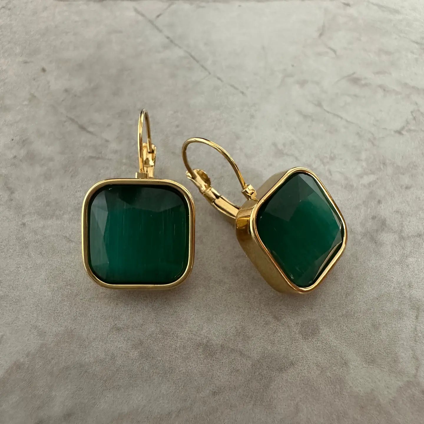 Square Stone Earrings Green