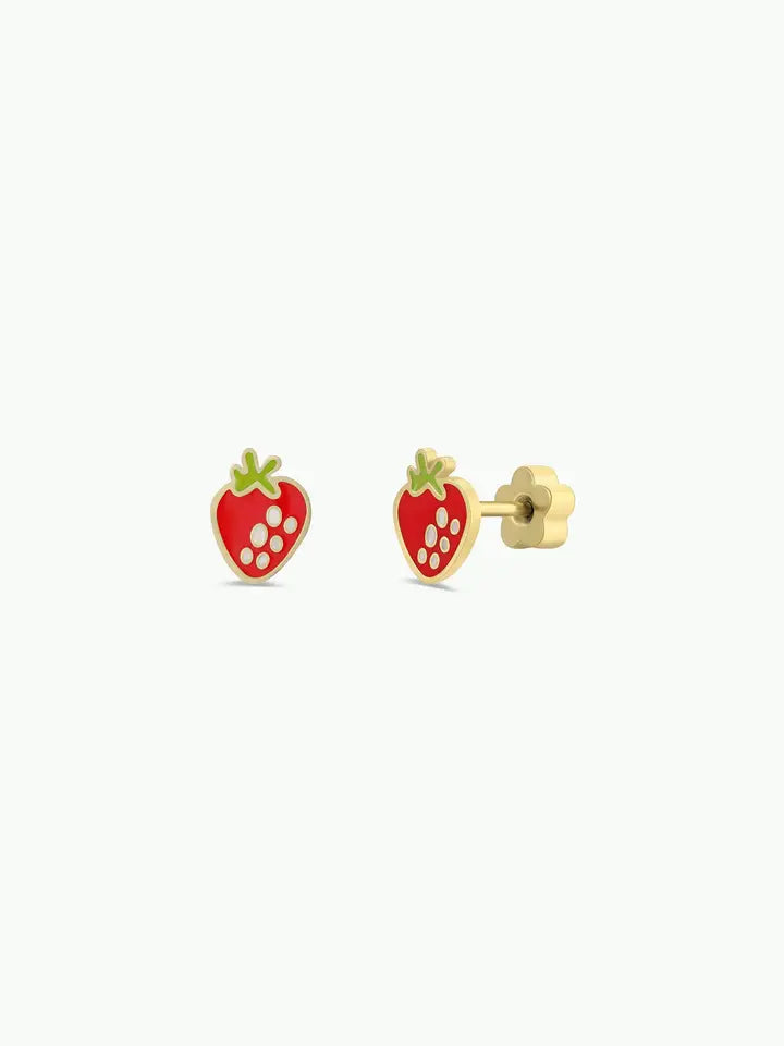 Enamel Flat Back Kids Earrings Strawberry
