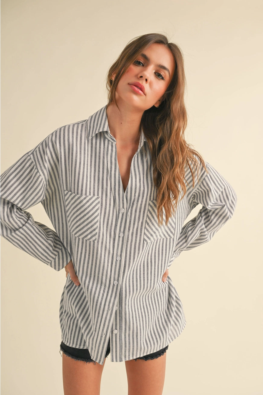 Blue Striped Pattern Button Down- Small