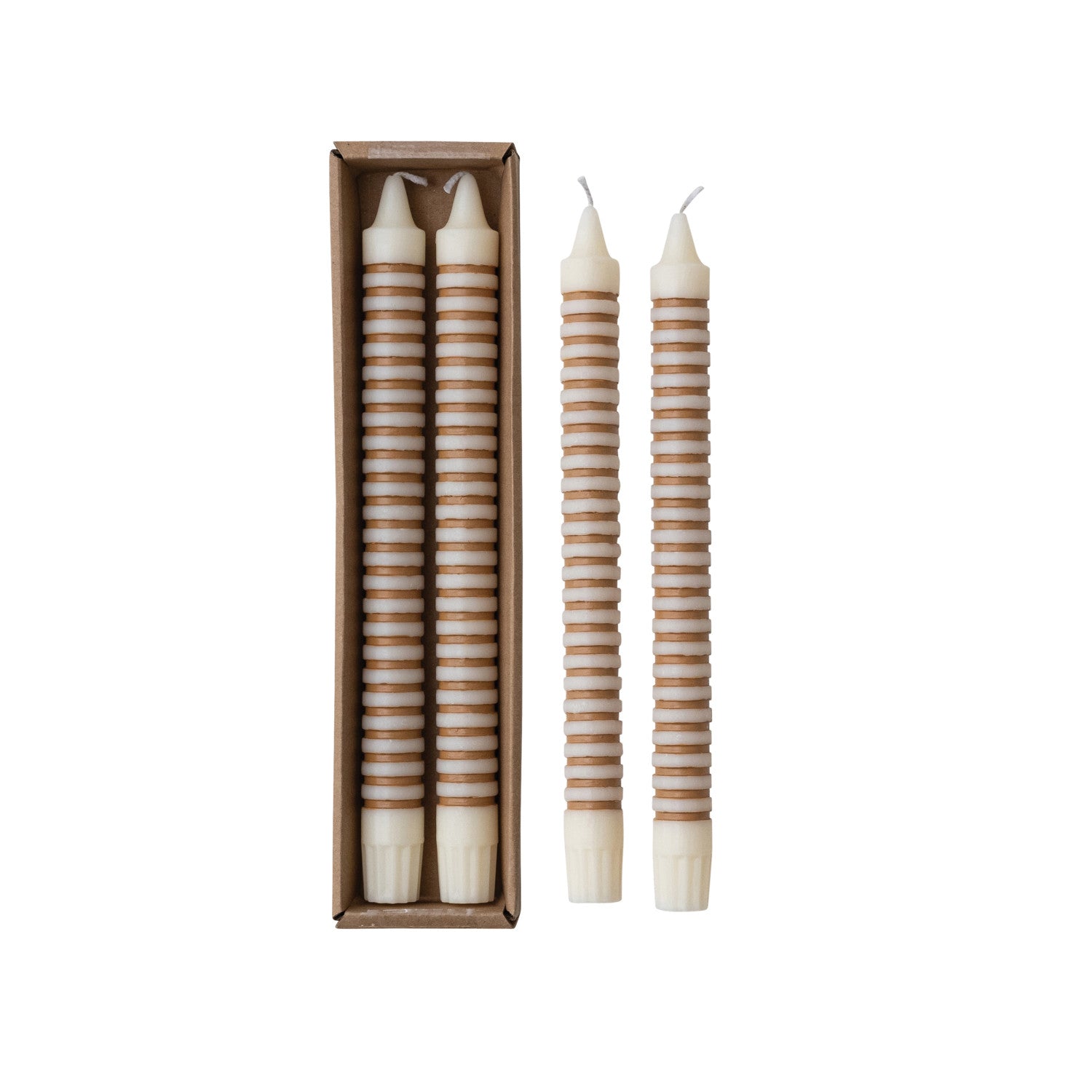 Unscented Striped Taper Candles in Box, Blue, Set of 2