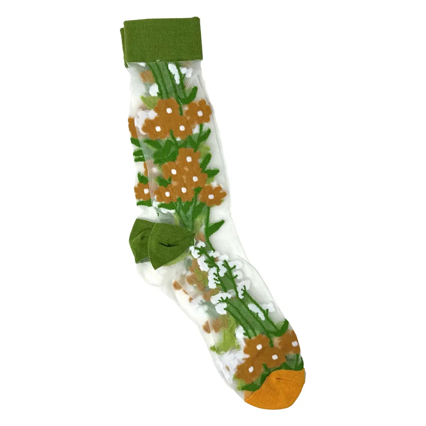 Tropical Mesh Print Crew Sock - Flora Fauna Green Daisy