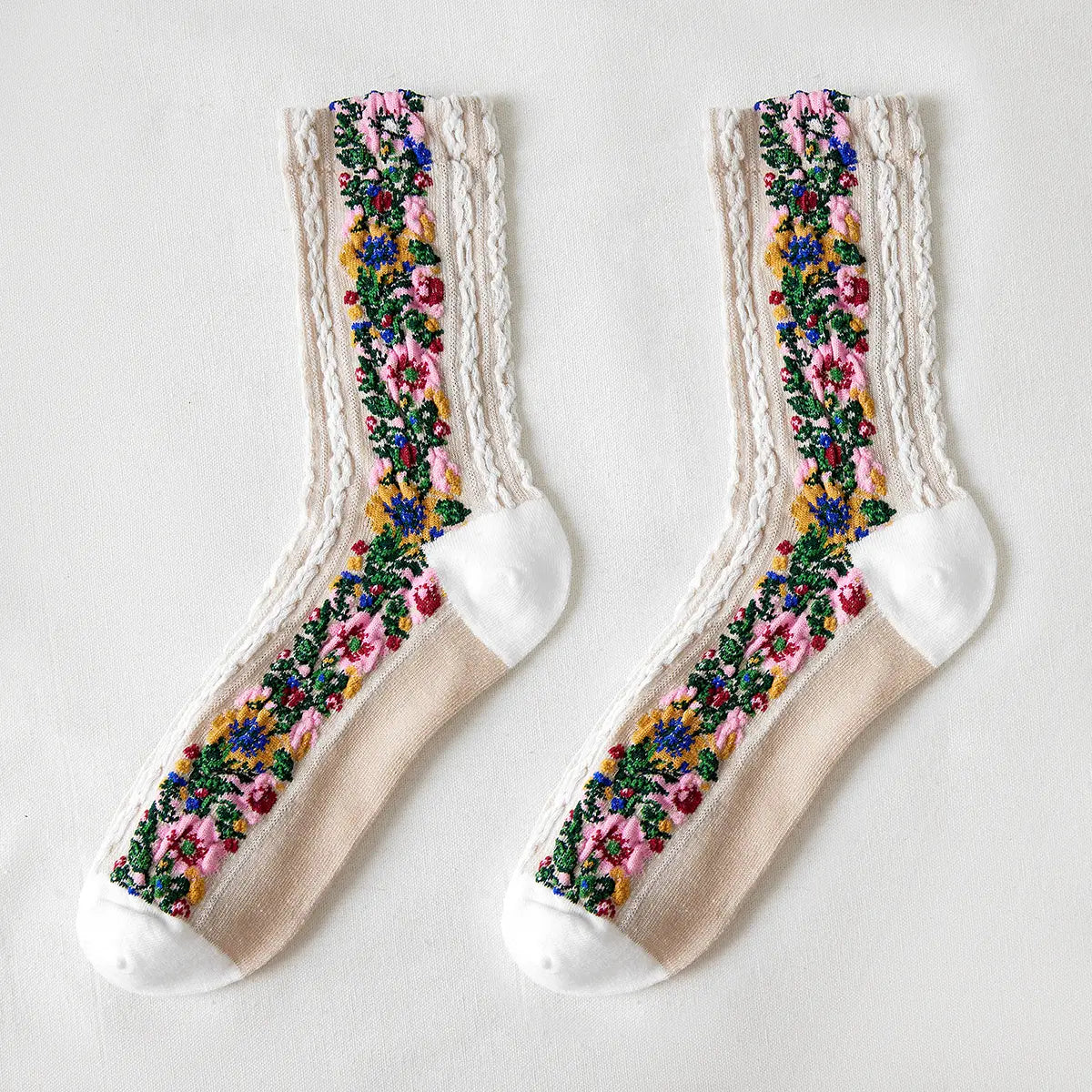 Vintage Floral Print Socks White