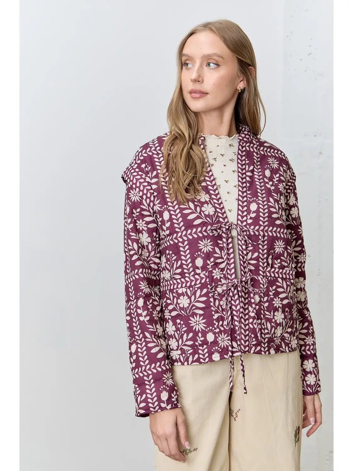 Border Floral Print Quilting Jacket