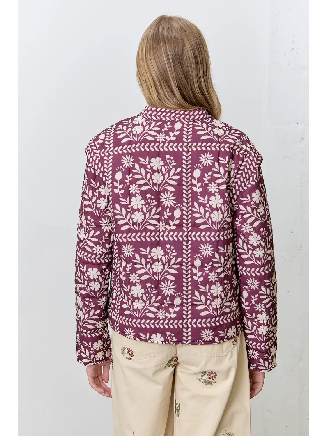 Border Floral Print Quilting Jacket