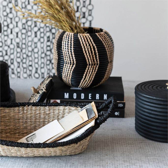 Seagrass Basket with Handle & Black Trim, Natural