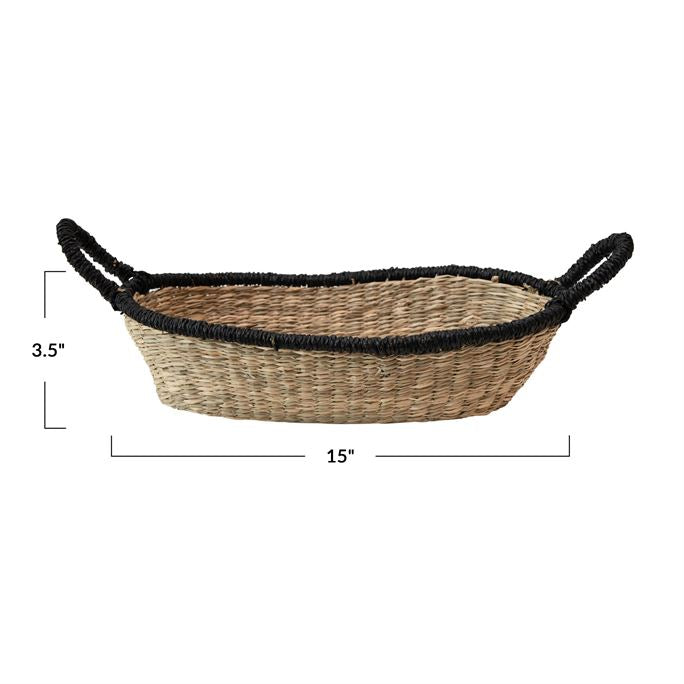 Seagrass Basket with Handle & Black Trim, Natural