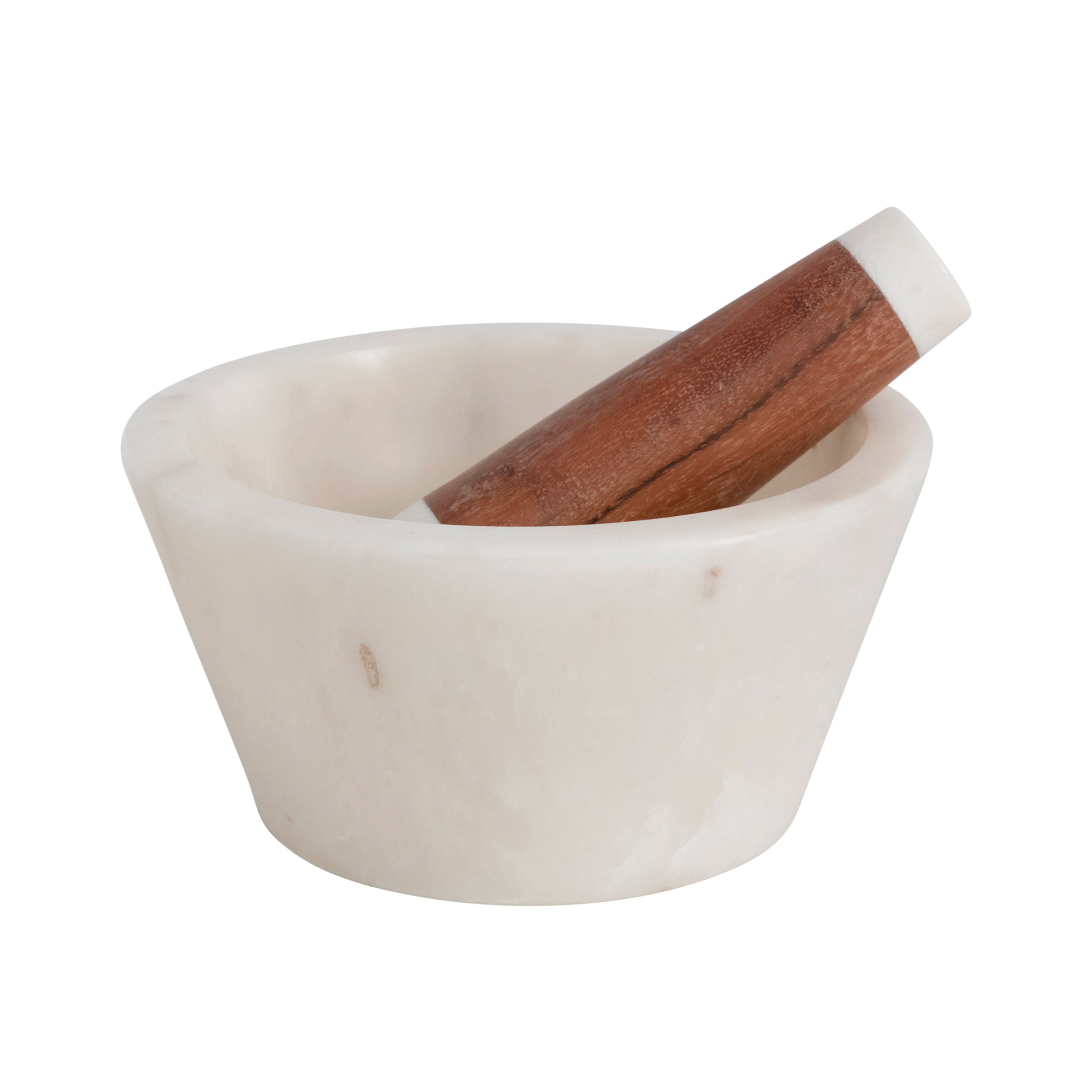 Marble and Acacia Wood Mortar and Pestle