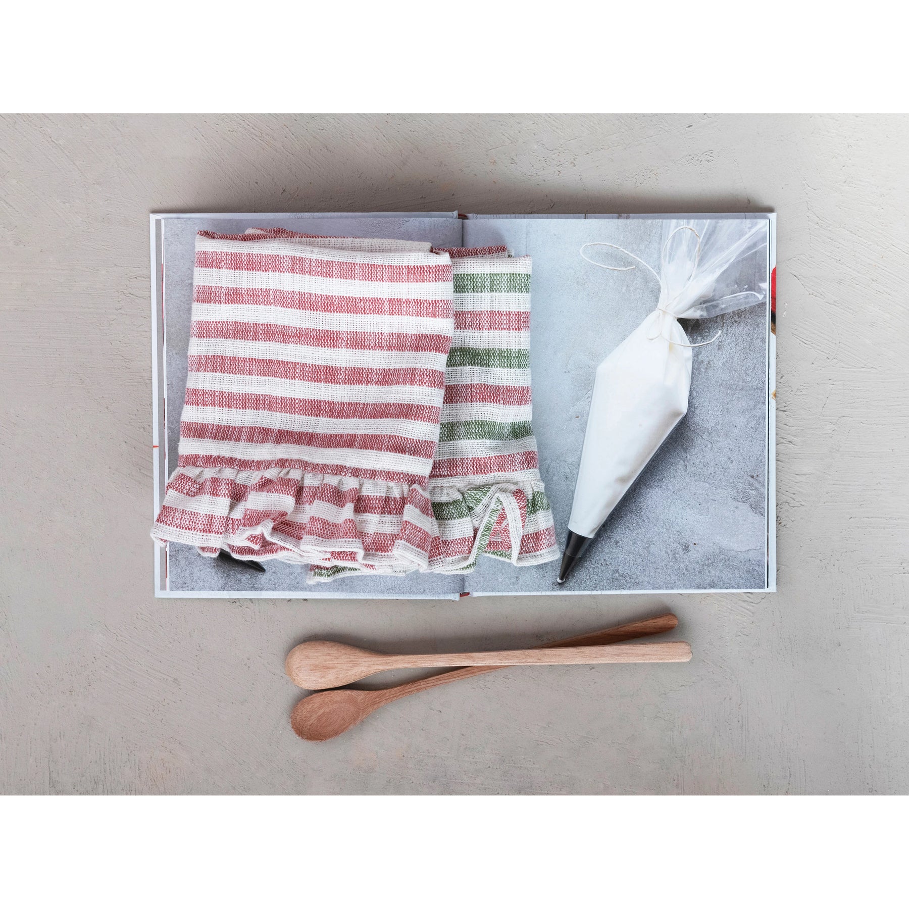 Holiday Cotton Ruffled Striped Tea Towel