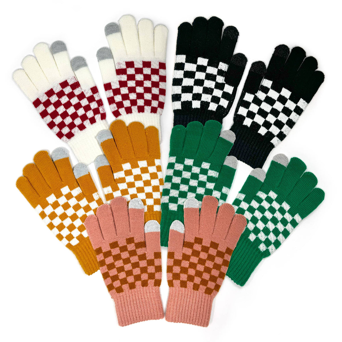 Cameron Checkerboard Touchscreen Gloves – Unisex Style: Dark Salmon