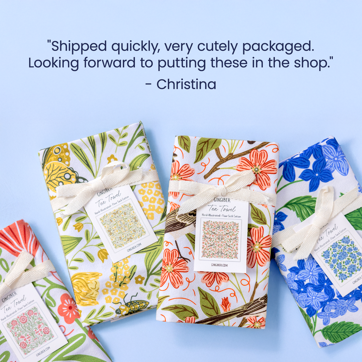 Mums & Robins Tea Towel - Bird Floral Kitchen Decor