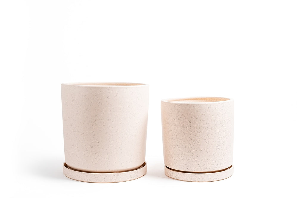 Nested Gemstone Cylinder Pots w/ Water Saucers White sesame