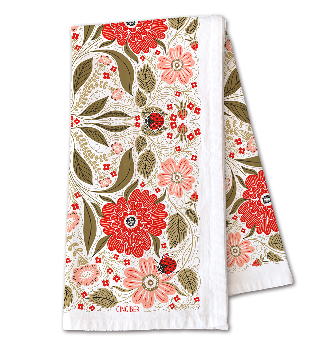 Ladybug Tea Towel - Spring & Garden Floral Kitchen Decor