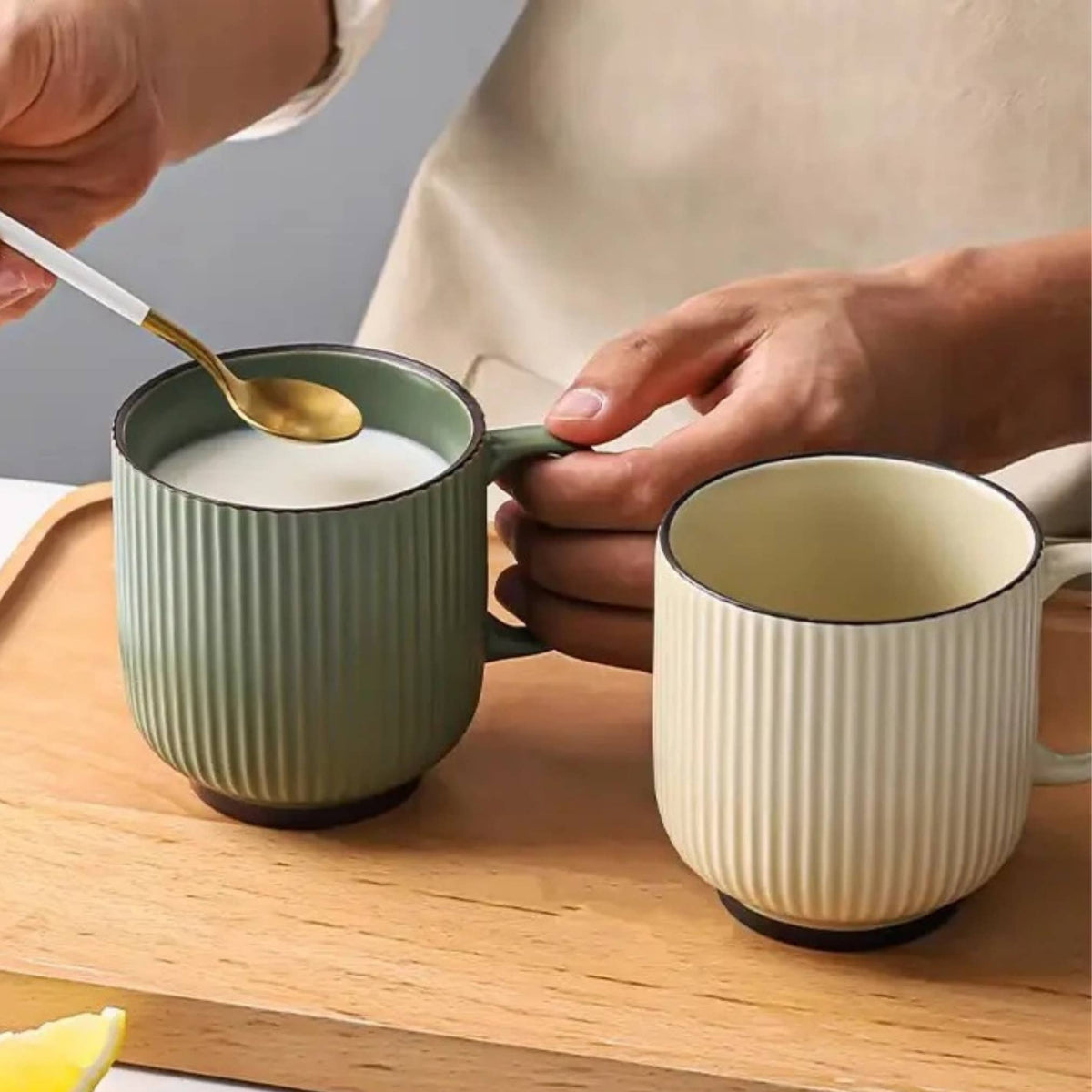 Coffee Mug with Striped Modern Vintage Nordic Style-12 oz : Green
