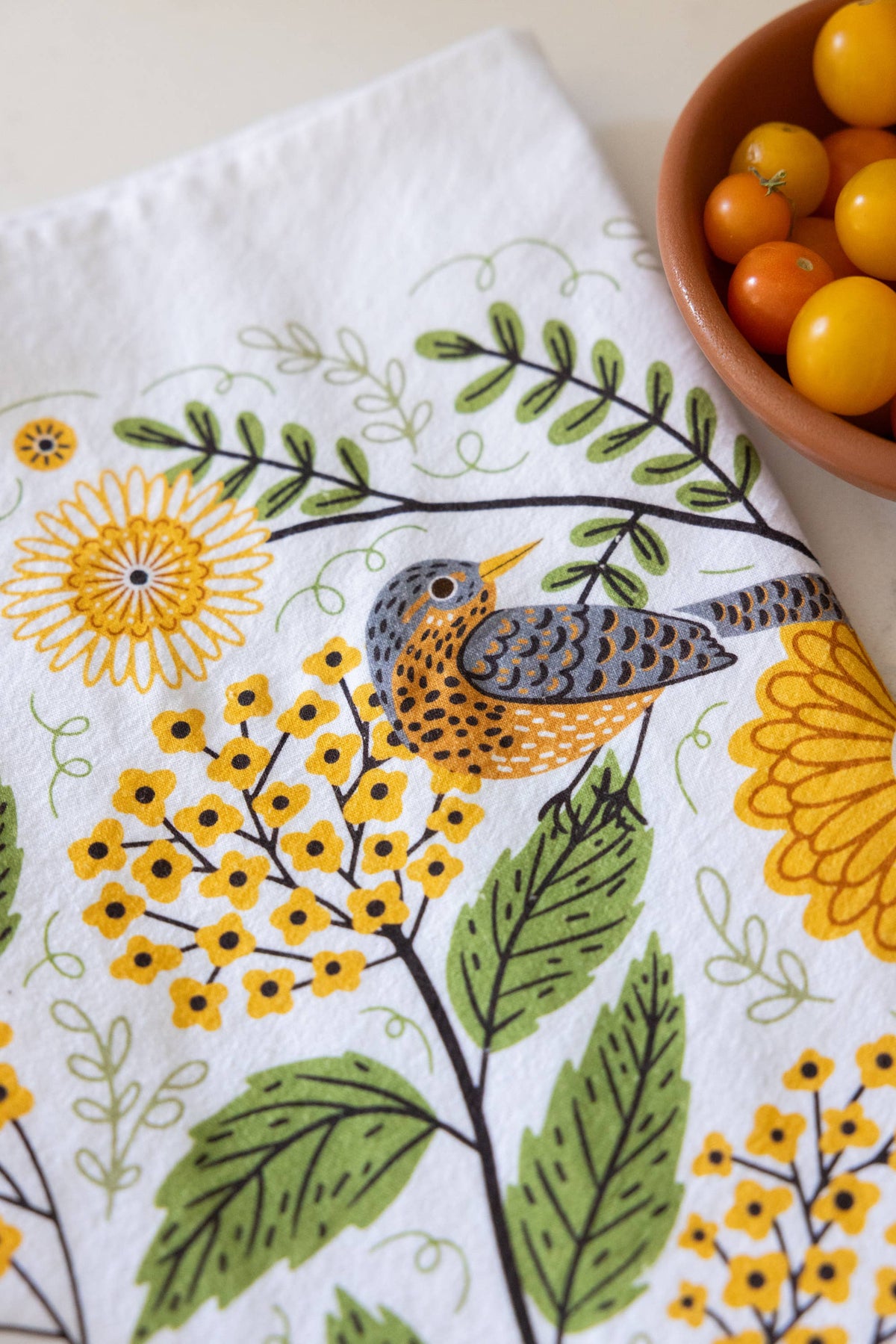 Mums & Robins Tea Towel - Bird Floral Kitchen Decor