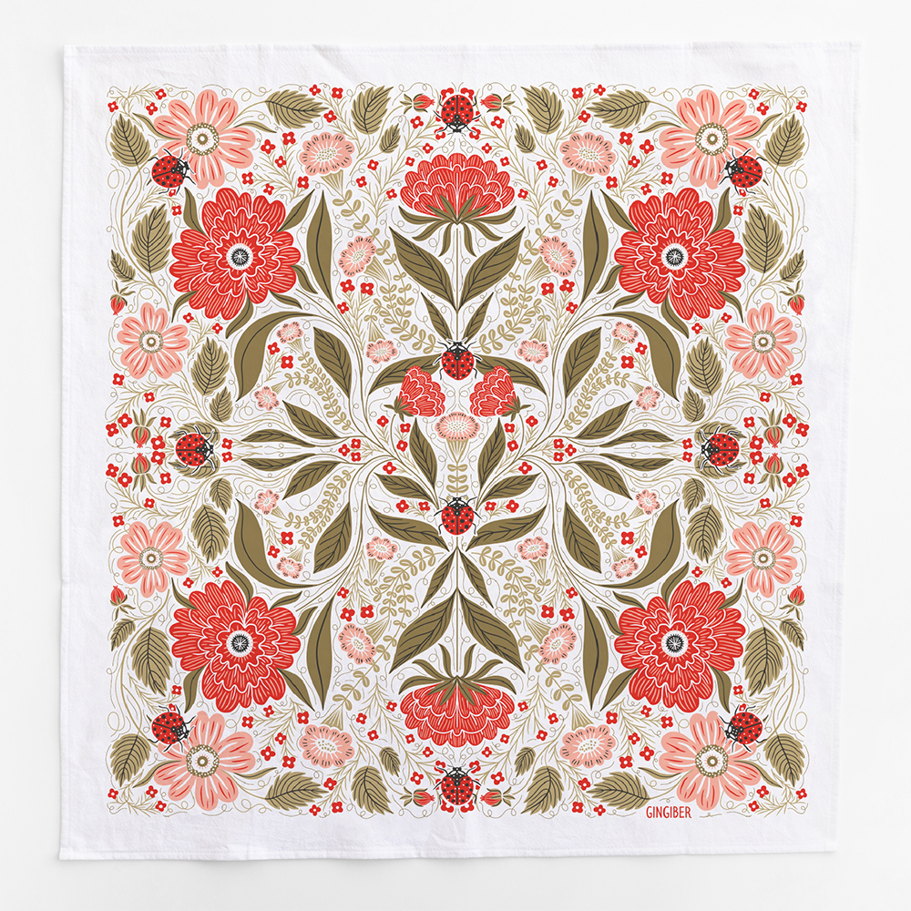 Ladybug Tea Towel - Spring & Garden Floral Kitchen Decor