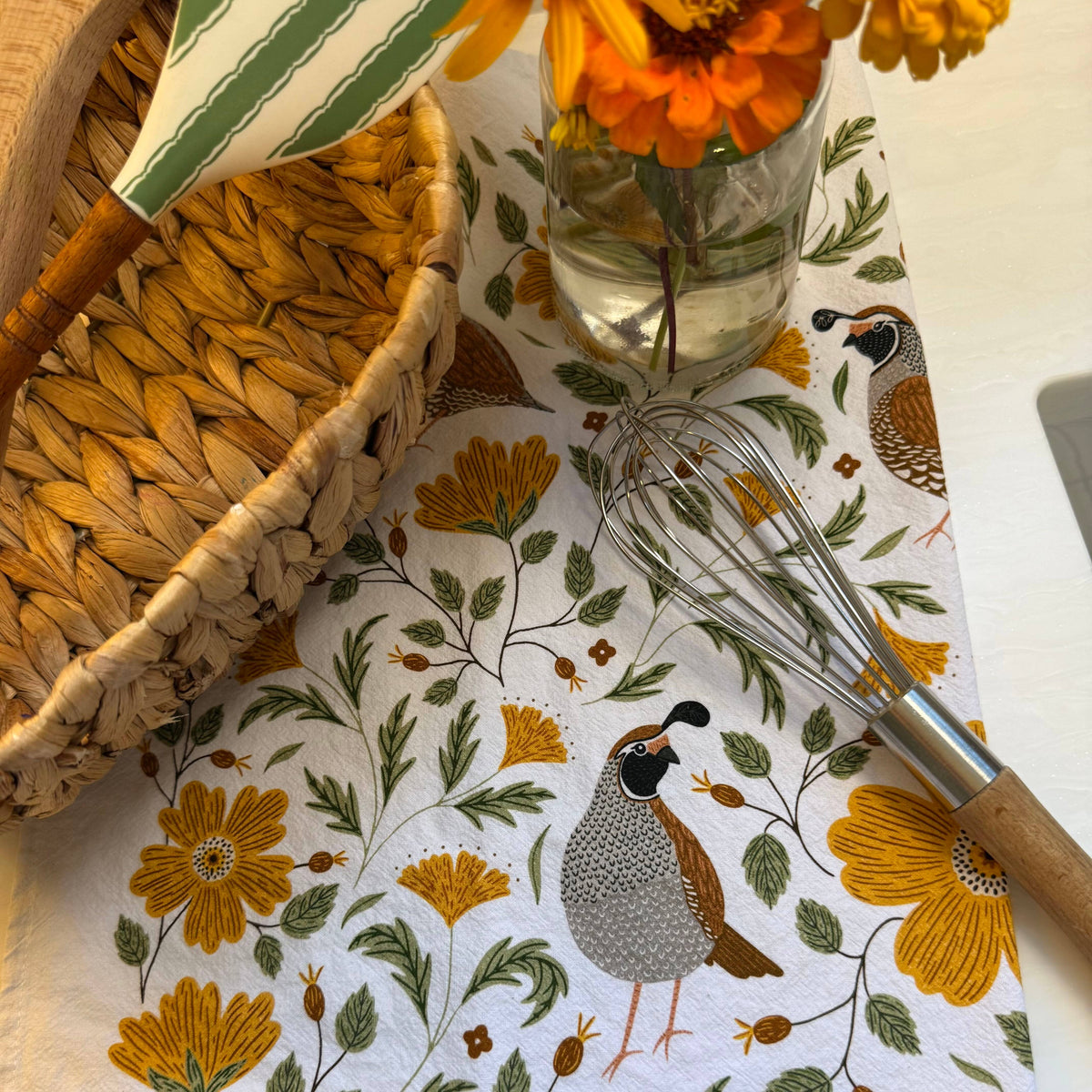 Quail Bird Tea Towel - Fall Bird Kitchen Decor