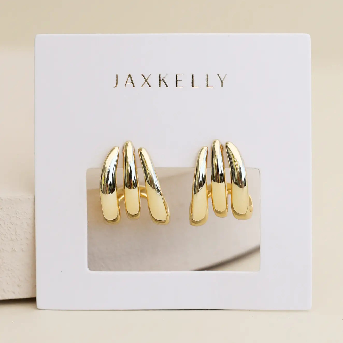 Three Hoop Huggie Gold