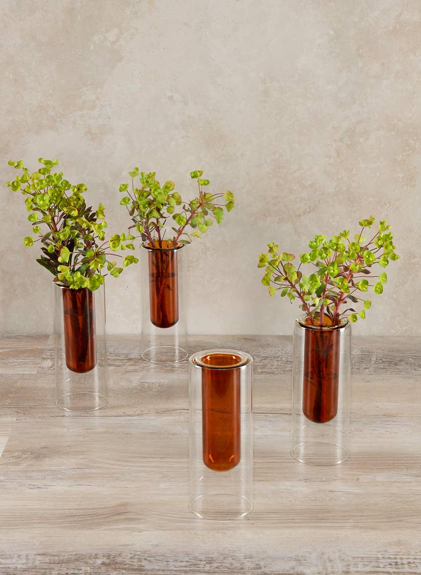 6.25in Tall Amber Pasteur Dual Tone Small Tube Glass Vase