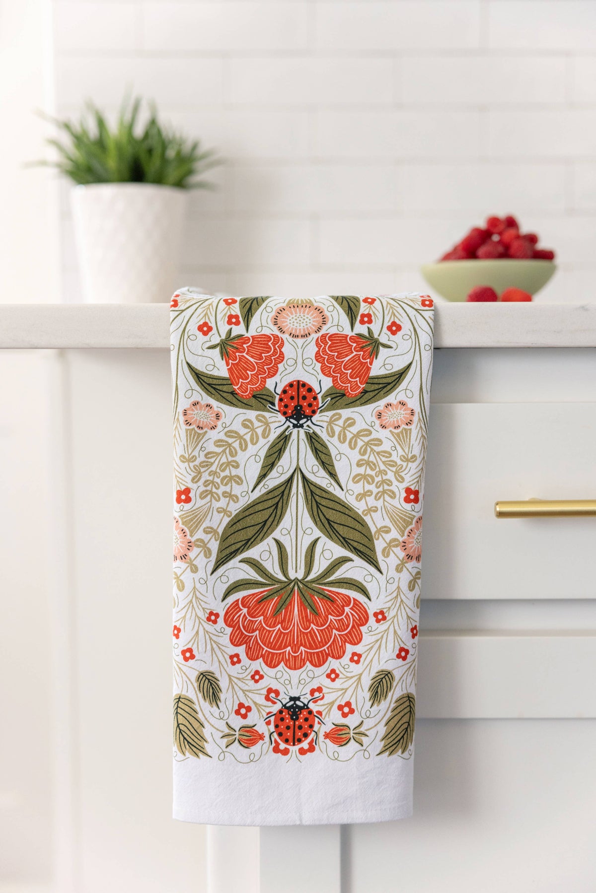 Ladybug Tea Towel - Spring & Garden Floral Kitchen Decor