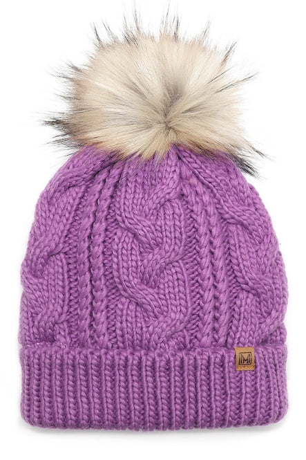 Women's Faux Fur Pom Beanie Hat with Sherpa Lining