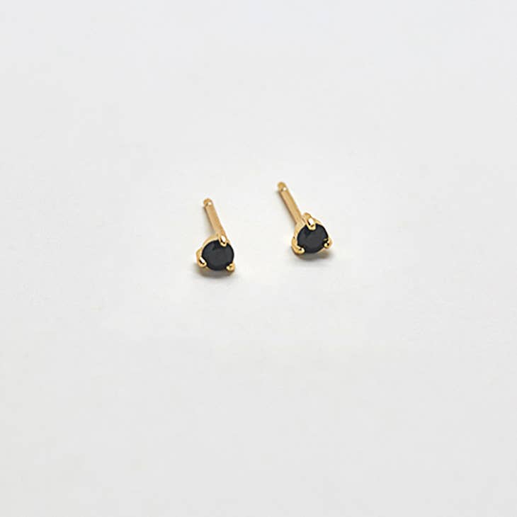Black CZ Round Stud Earrings