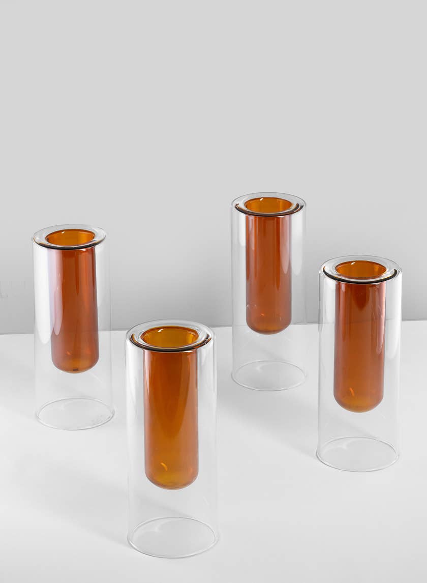 6.25in Tall Amber Pasteur Dual Tone Small Tube Glass Vase