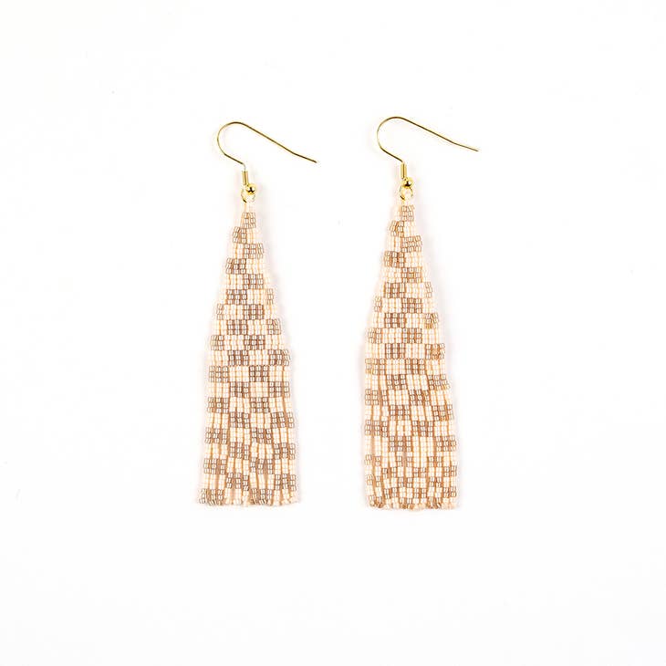 Delica Checkerboard Fringe Earrings -Blush
