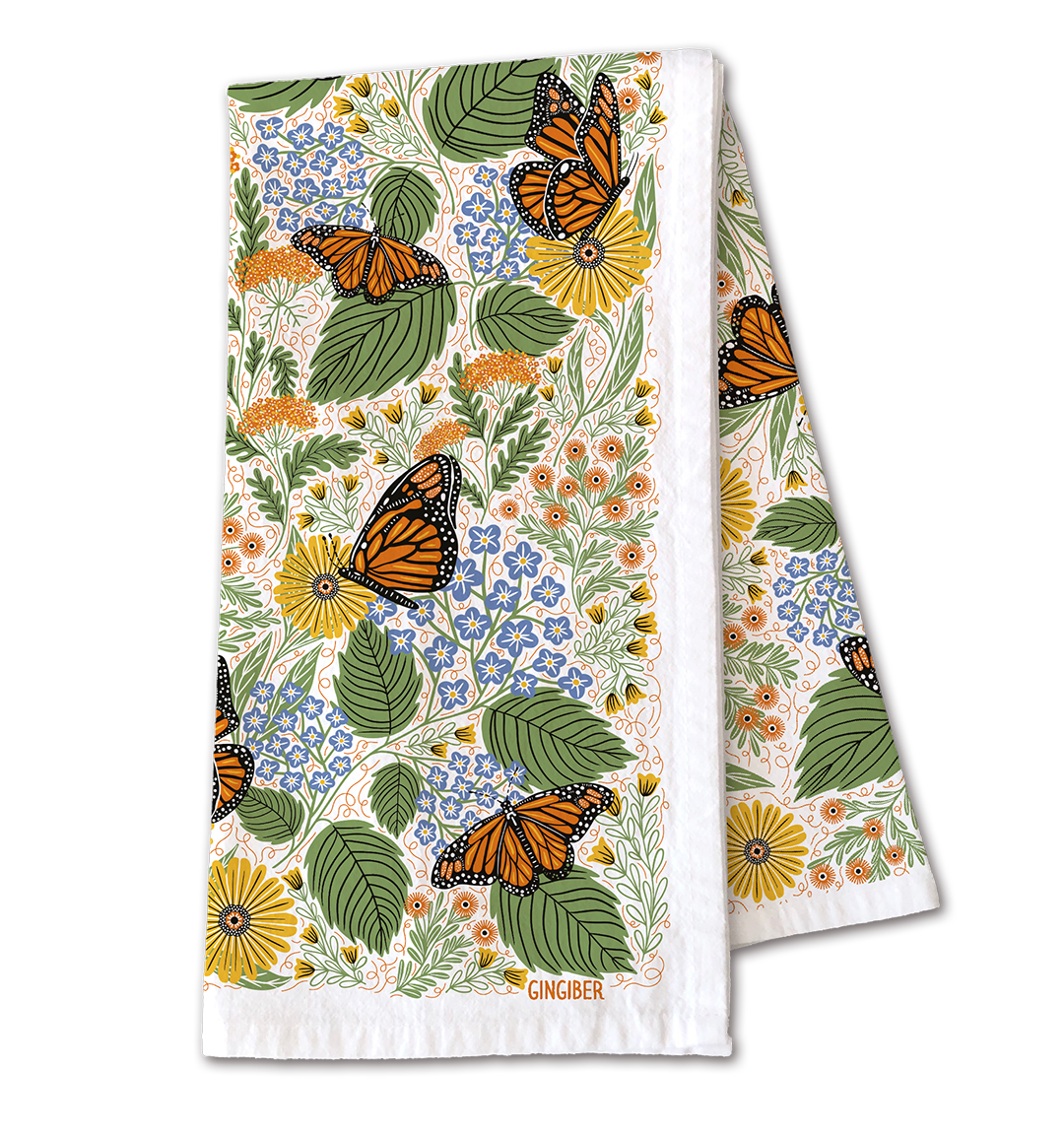 Monarch Garden Tea Towel - Butterfly Floral Kitchen Decor