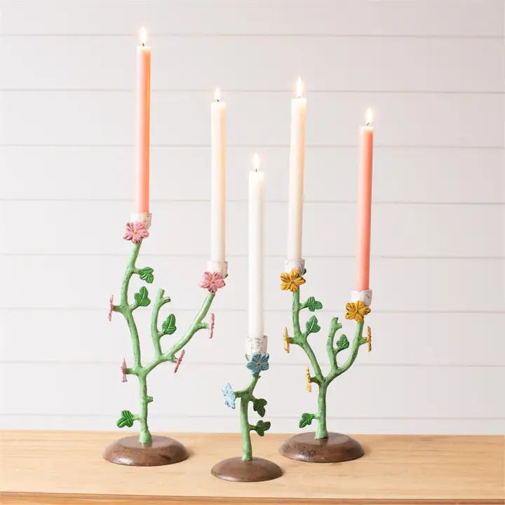 Candle Holder - Hand Painted Flower Branches