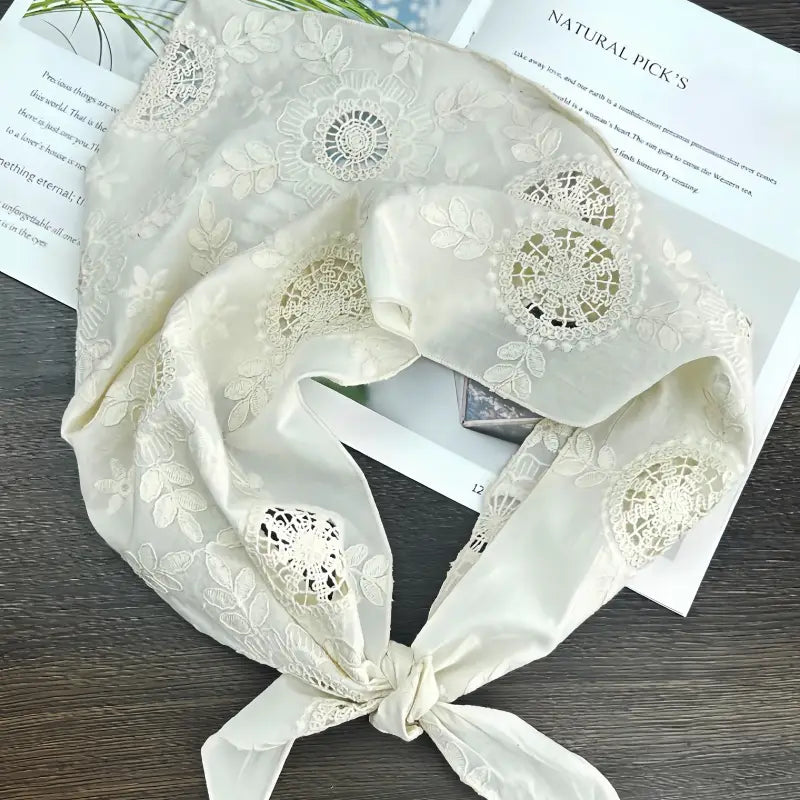 Cotton Floral Embroidered Triangle Boho Head Wrap