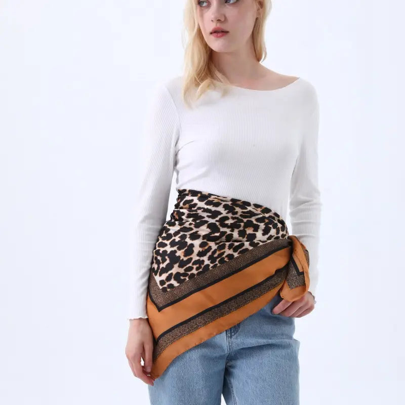Leopard Print Satin Scarf – Head Neck Waist Wrap