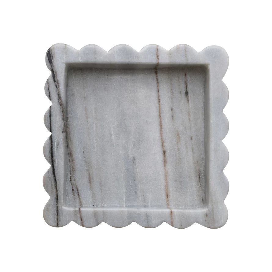 Marble Scalloped Tray, Grey Melange