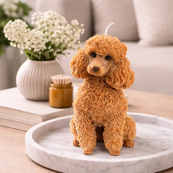 Poodle Puppy Candle Brown