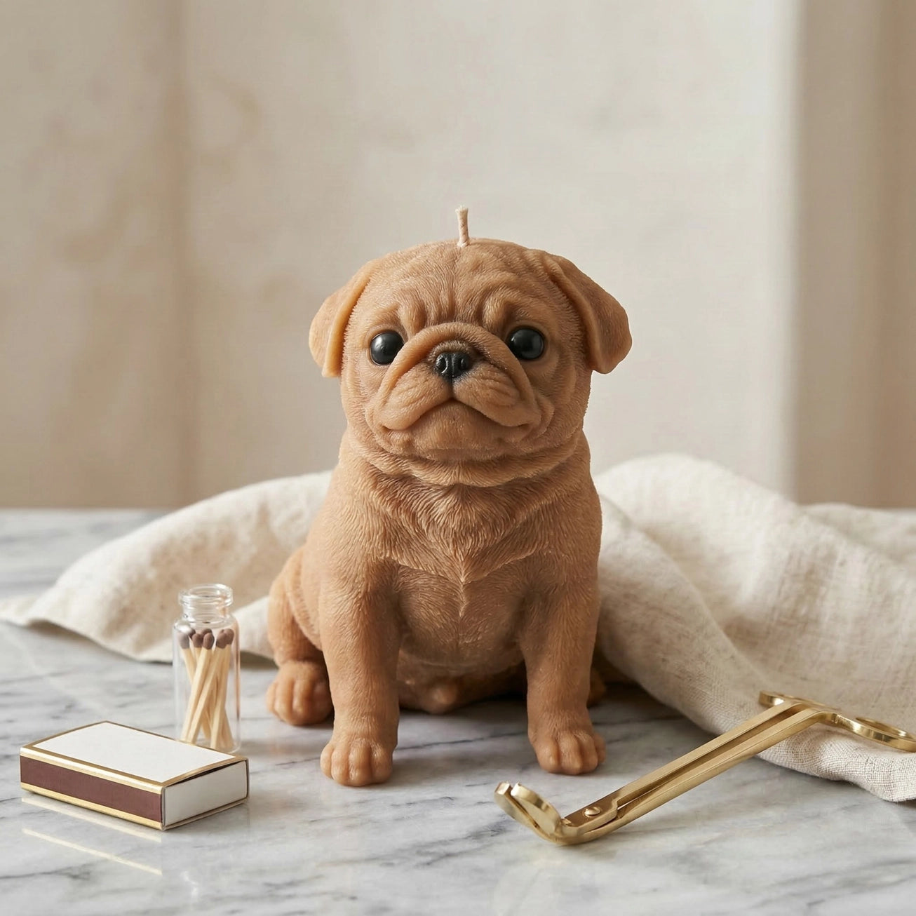 Pug Puppy Candle Blonde