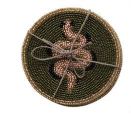 Glass Beaded Cotton Coasters with Snakes, Set of 4 Tied with Jute