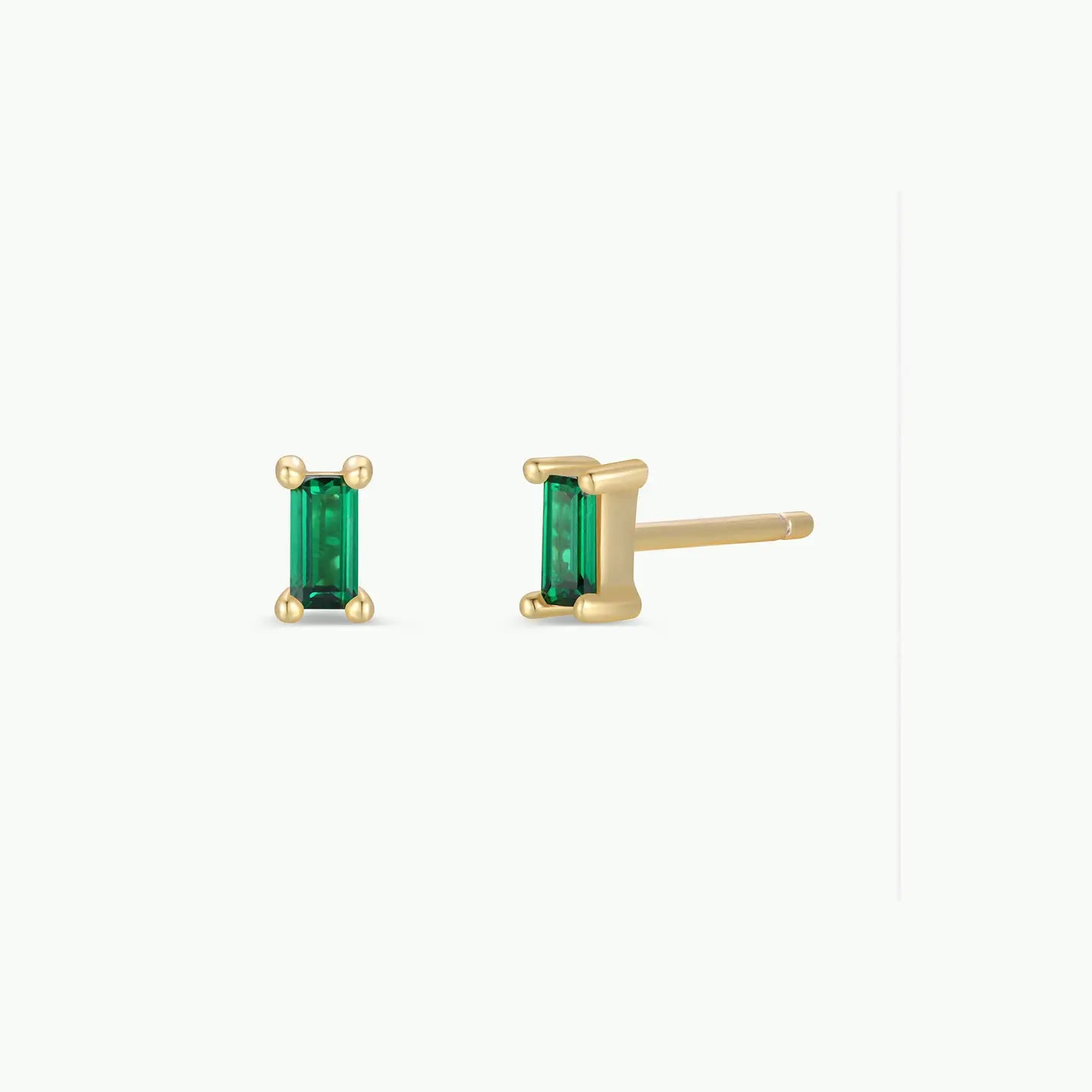 Baguette - Emerald - Gold Earrings
