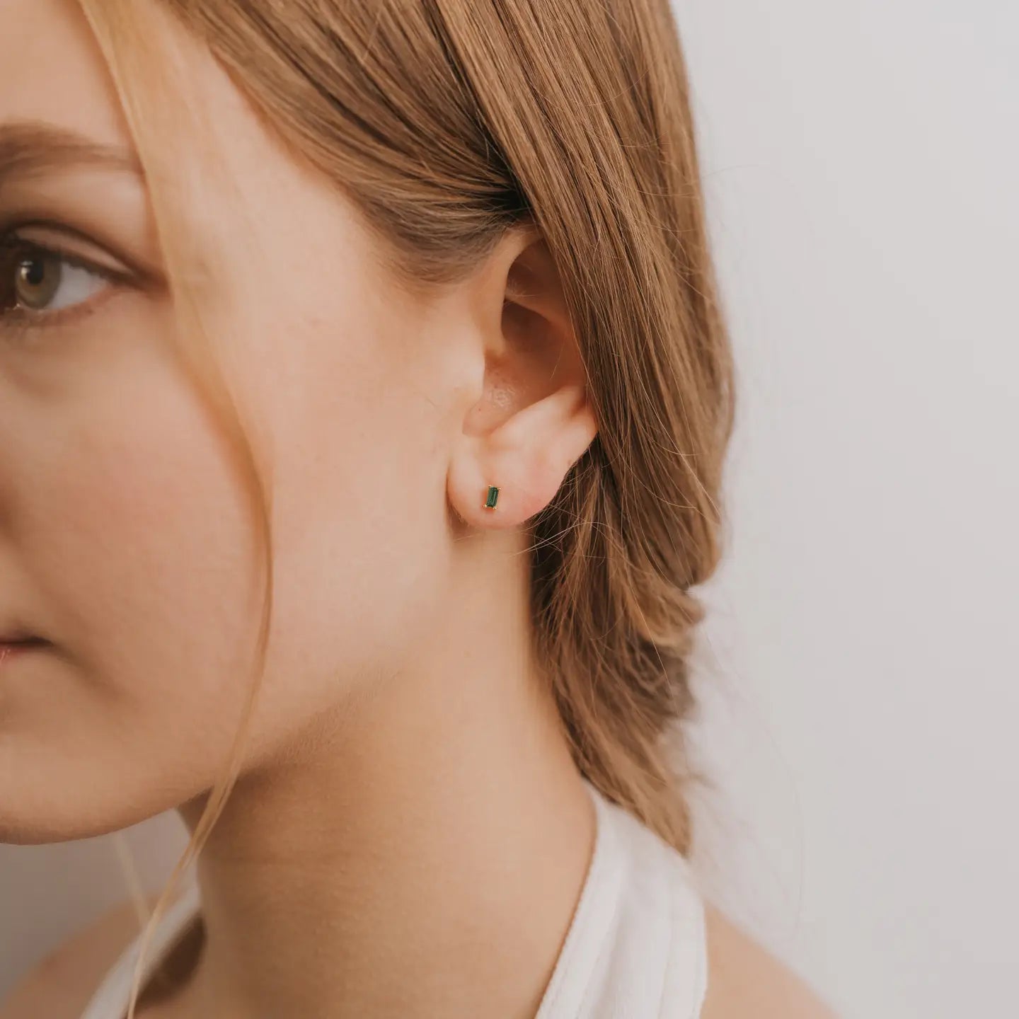 Baguette - Emerald - Gold Earrings