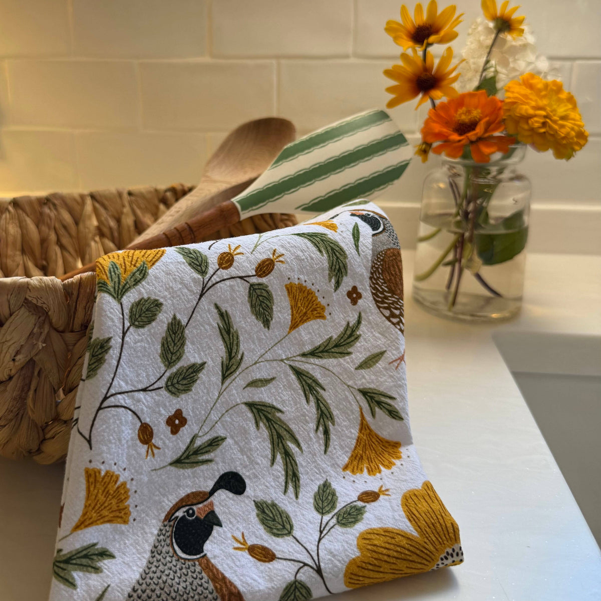 Quail Bird Tea Towel - Fall Bird Kitchen Decor