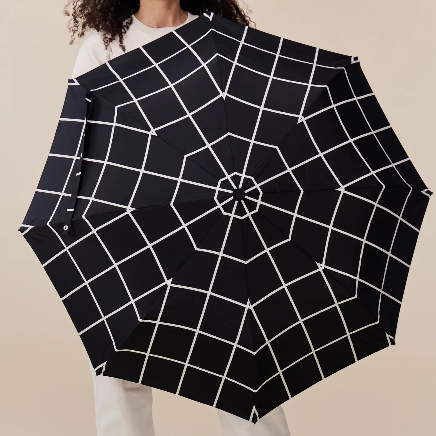 Black Grid Compact Eco-Friendly Duck Umbrella