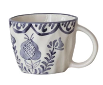 Organic Shaped Mug with Botanical Design Blue