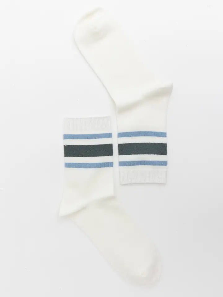 Blue Retro Stripe Style Crew Socks