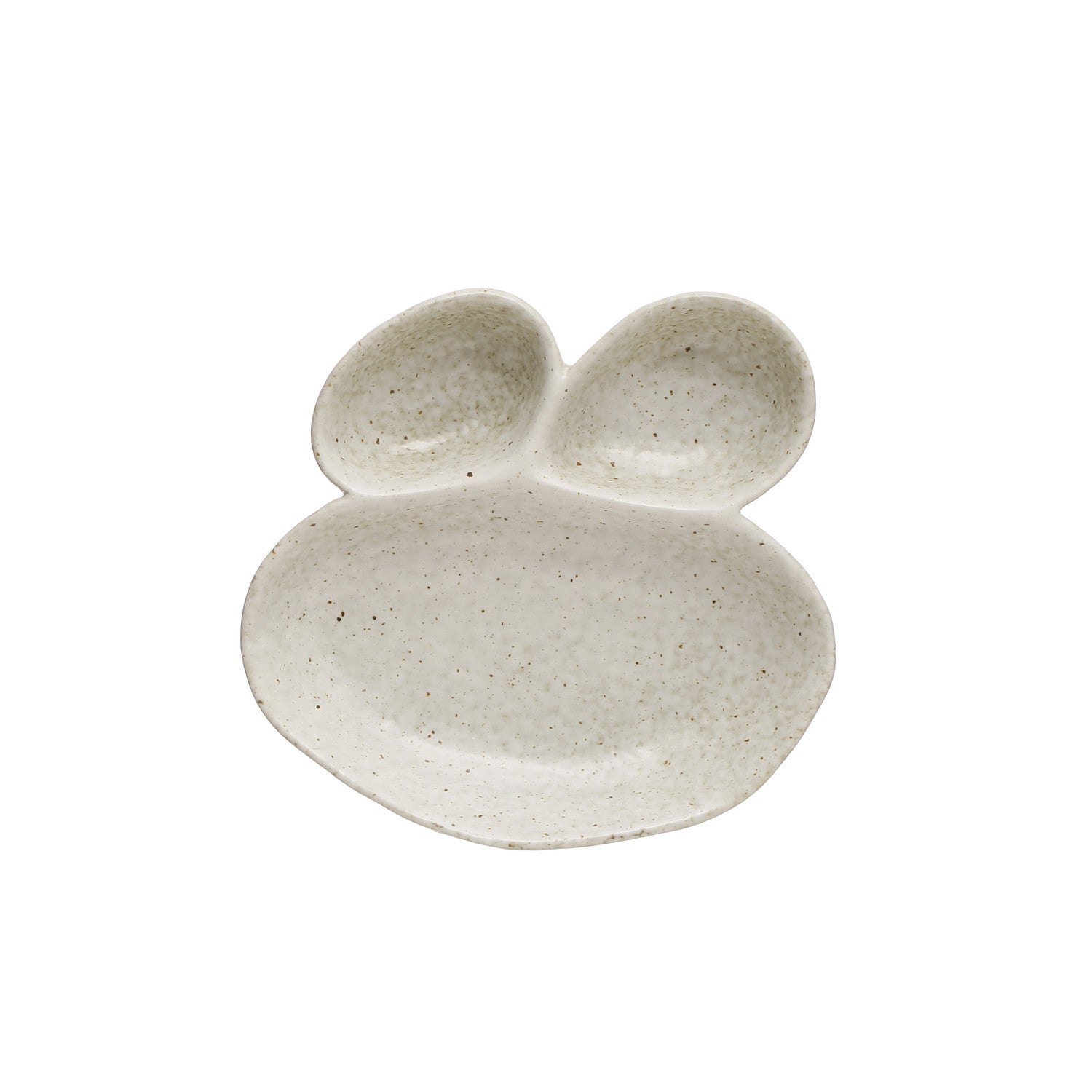 Stoneware Dish w/ 3 Sections, Reactive Glaze, Cream Color Speckled