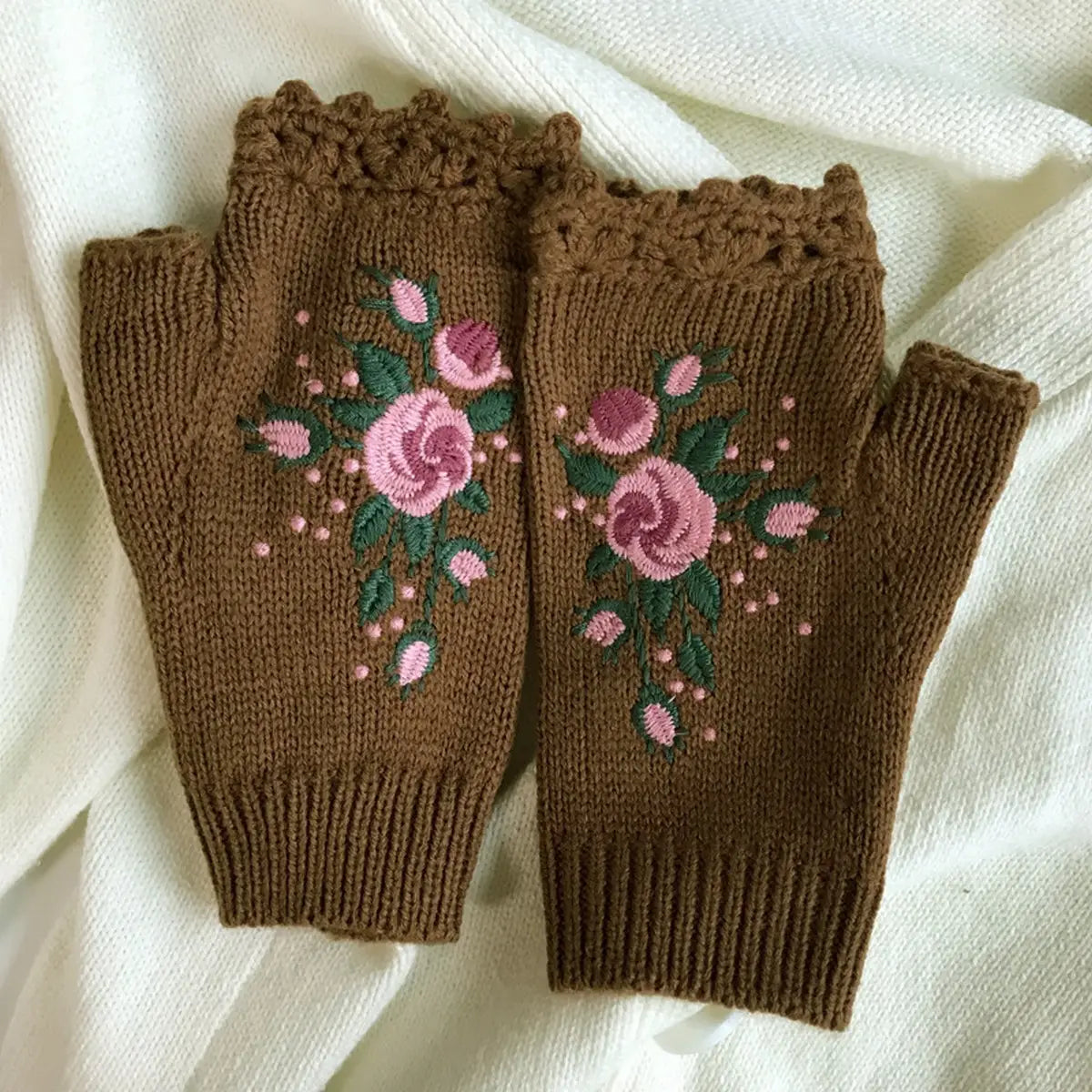 Bee & Blossom Knit Winter Gloves Brown